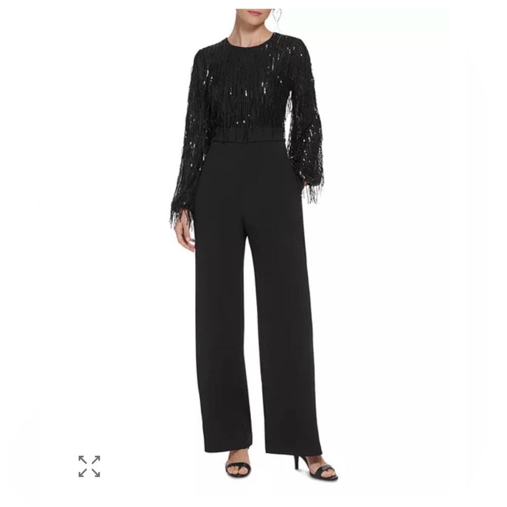 Eliza J Black Sequin Fringe Jumpsuit